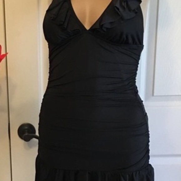 Kenneth Cole Reaction Black Ruffled Swim Dress Lg - Picture 2 of 10